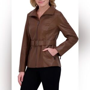 Kenneth Cole Faux Leather Belted Jacket